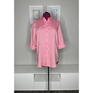 Chicos Tunic Top Women's 1 100% Linen No Iron Loop Back Pink 3/4‎ Sleeve